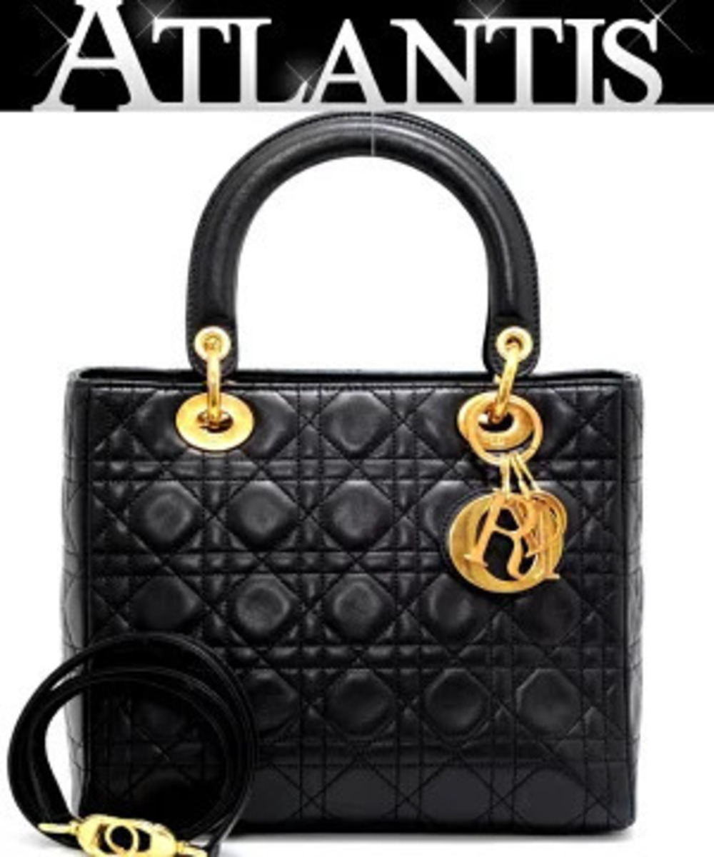 Christian Dior Lady Cannage 2way Shoulder Bag Black Lambskin